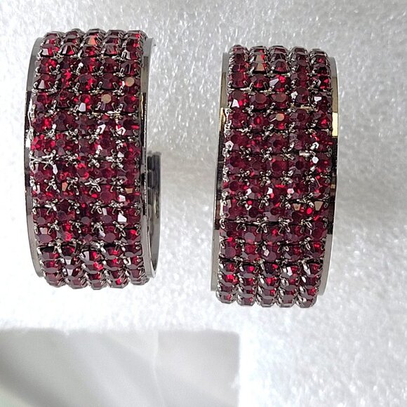 Red Crystal Earrings Half Hoop - Picture 4 of 11